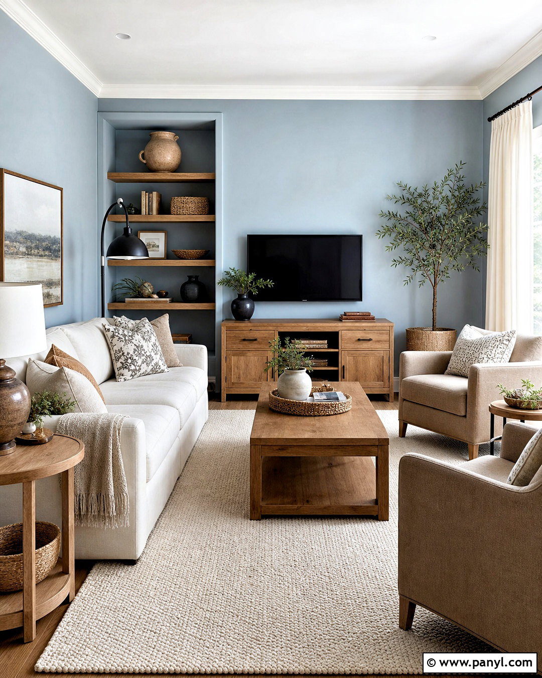 Light Blue Living Room Walls With Natural Oak - 20 light blue living room walls
