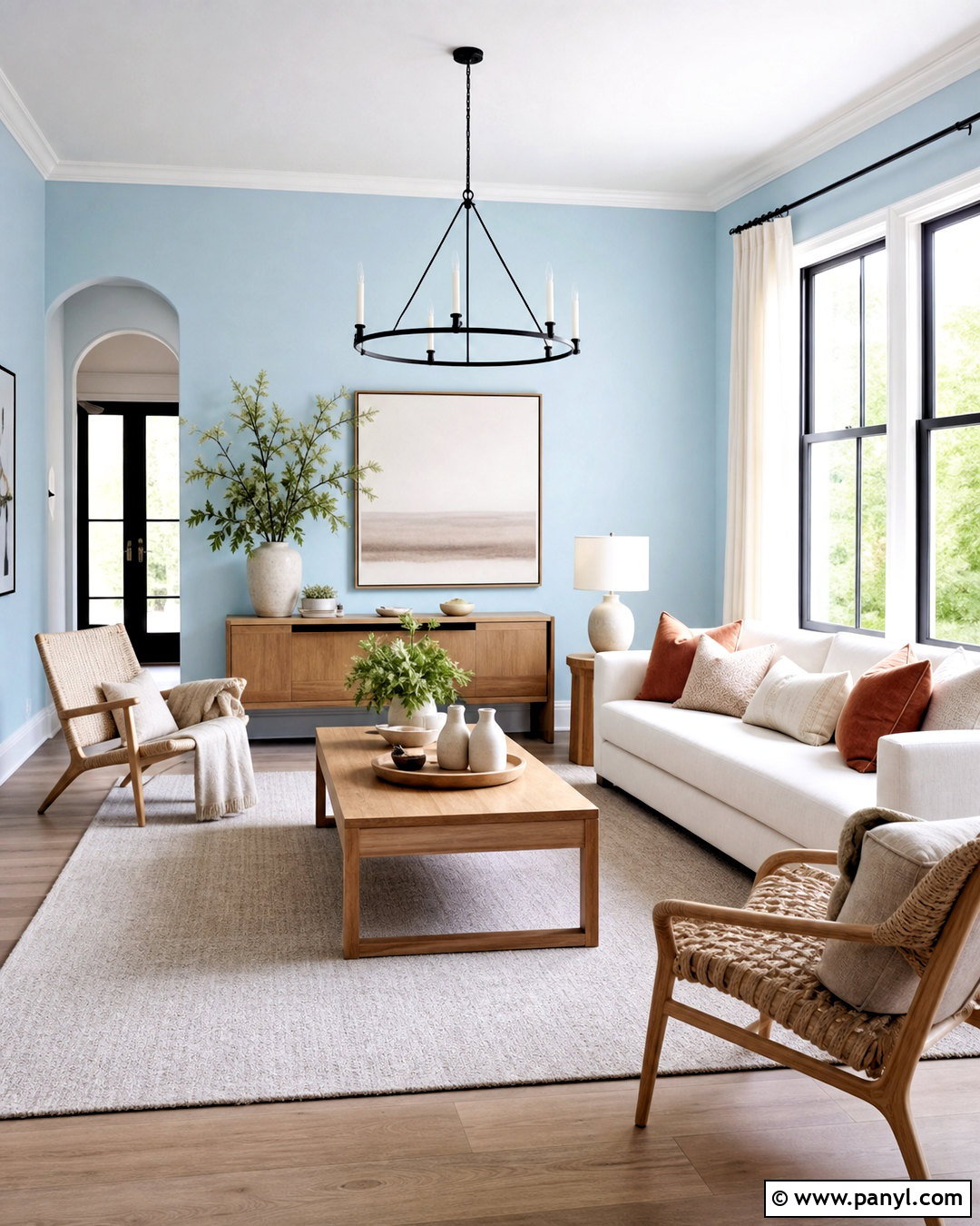Light Blue Living Room Walls With Warm White Decor - 20 blue living room walls