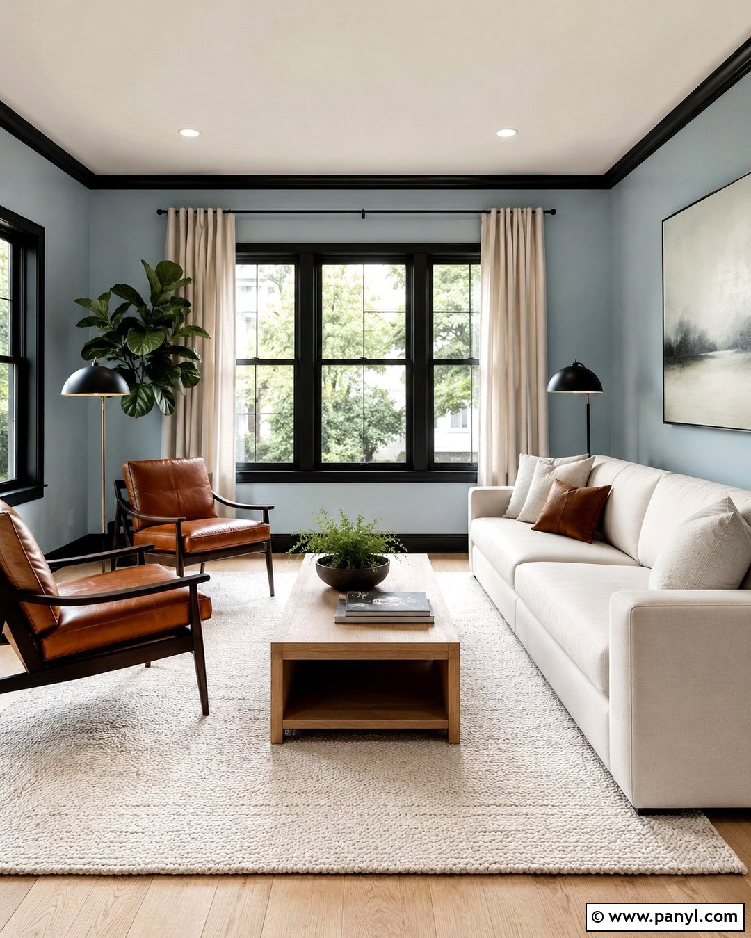 Light Blue Living Room With Black Window Trim - 20 Light Blue Walls With Black Trim Ideas