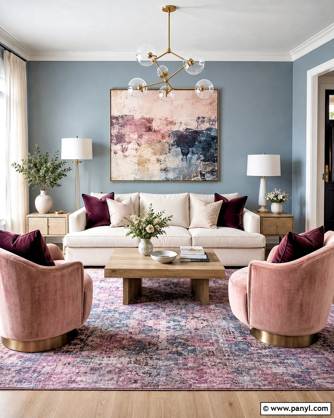 Light Blue Living Room With Blush Pink - 20 light blue living room color scheme ideas