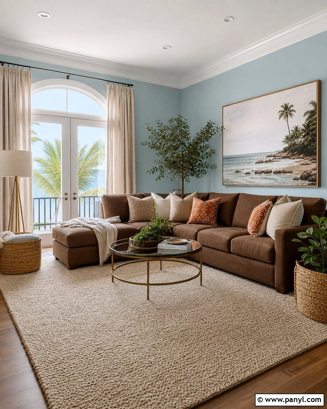 Light Blue Living Room With Brown Sectional - 20 Light Blue Walls With Dark Brown Furniture Ideas