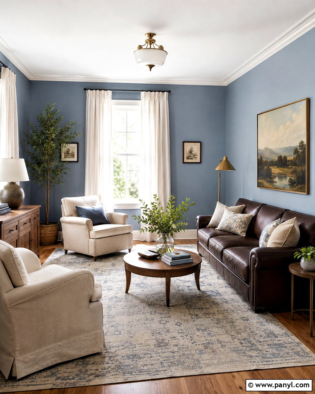 Light Blue Living Room With Chocolate Brown Sofa - 20 light blue walls brown furniture ideas