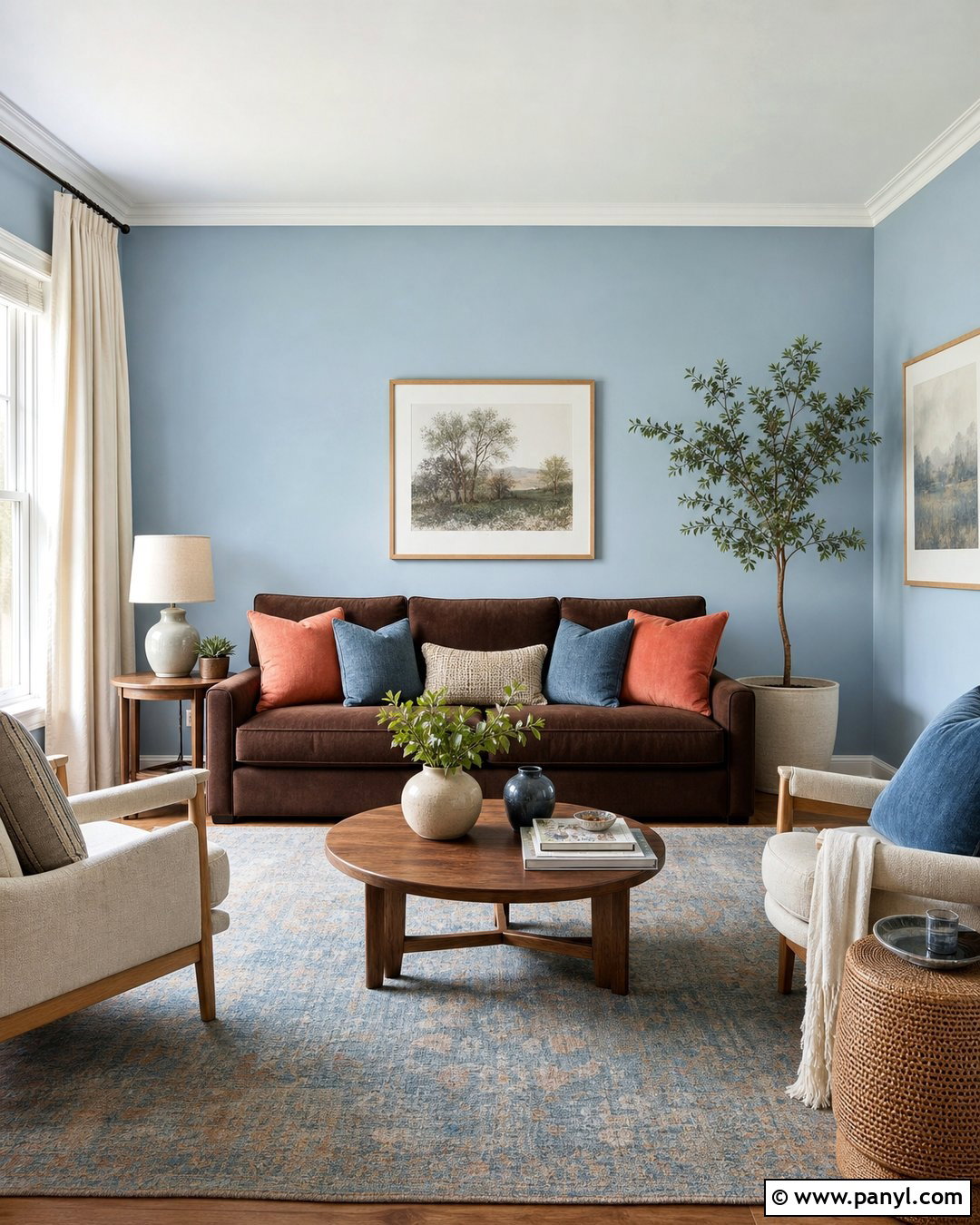 Light Blue Living Room With Chocolate Brown Sofa - 20 Light Blue Walls With Dark Brown Furniture Ideas