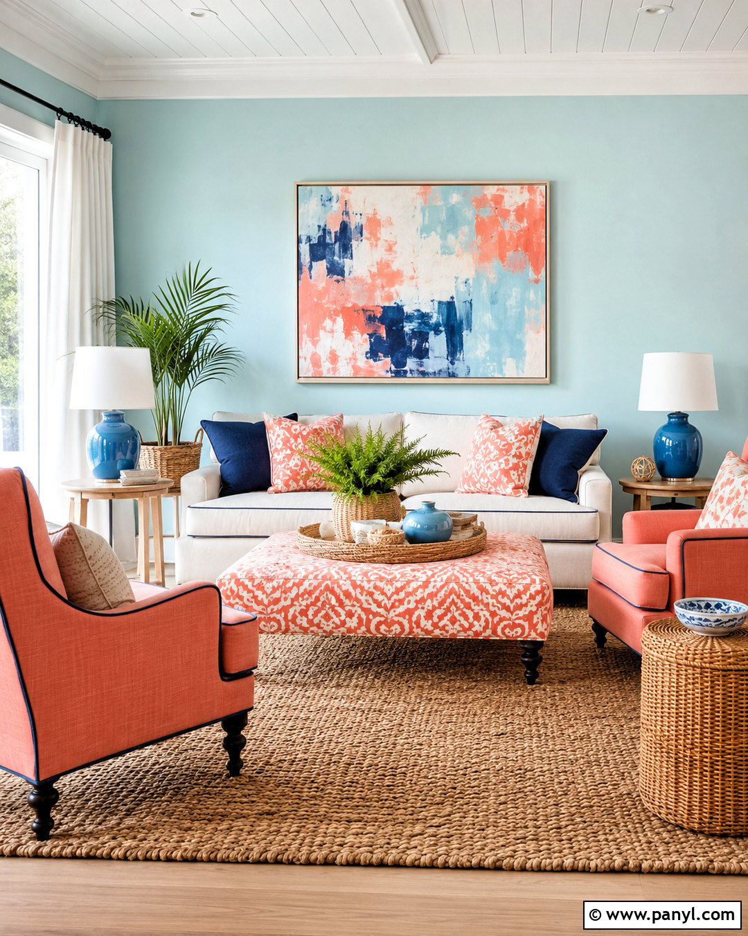 Light Blue Living Room With Coral - 20 light blue living room color scheme ideas