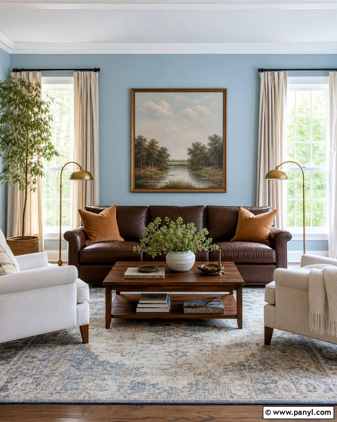 Light Blue Living Room With Dark Brown Leather Sofa - 20 Light Blue Walls With Dark Brown Furniture Ideas