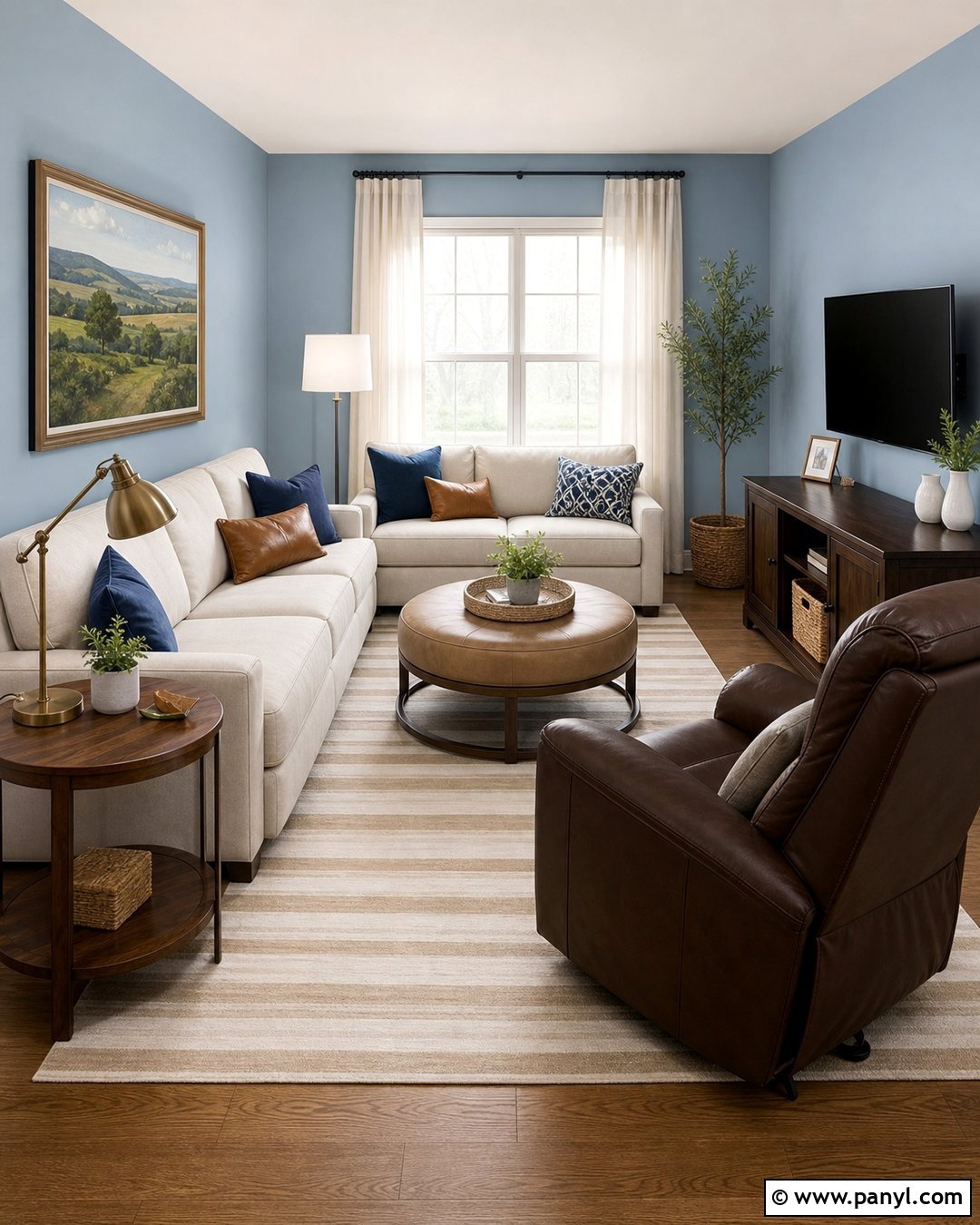 Light Blue Living Room With Dark Brown Recliner - 20 Light Blue Walls With Dark Brown Furniture Ideas