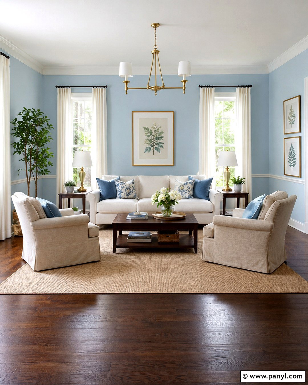 Light Blue Living Room With Dark Walnut Floors - 20 Light Blue Walls Dark Wood Floor Ideas