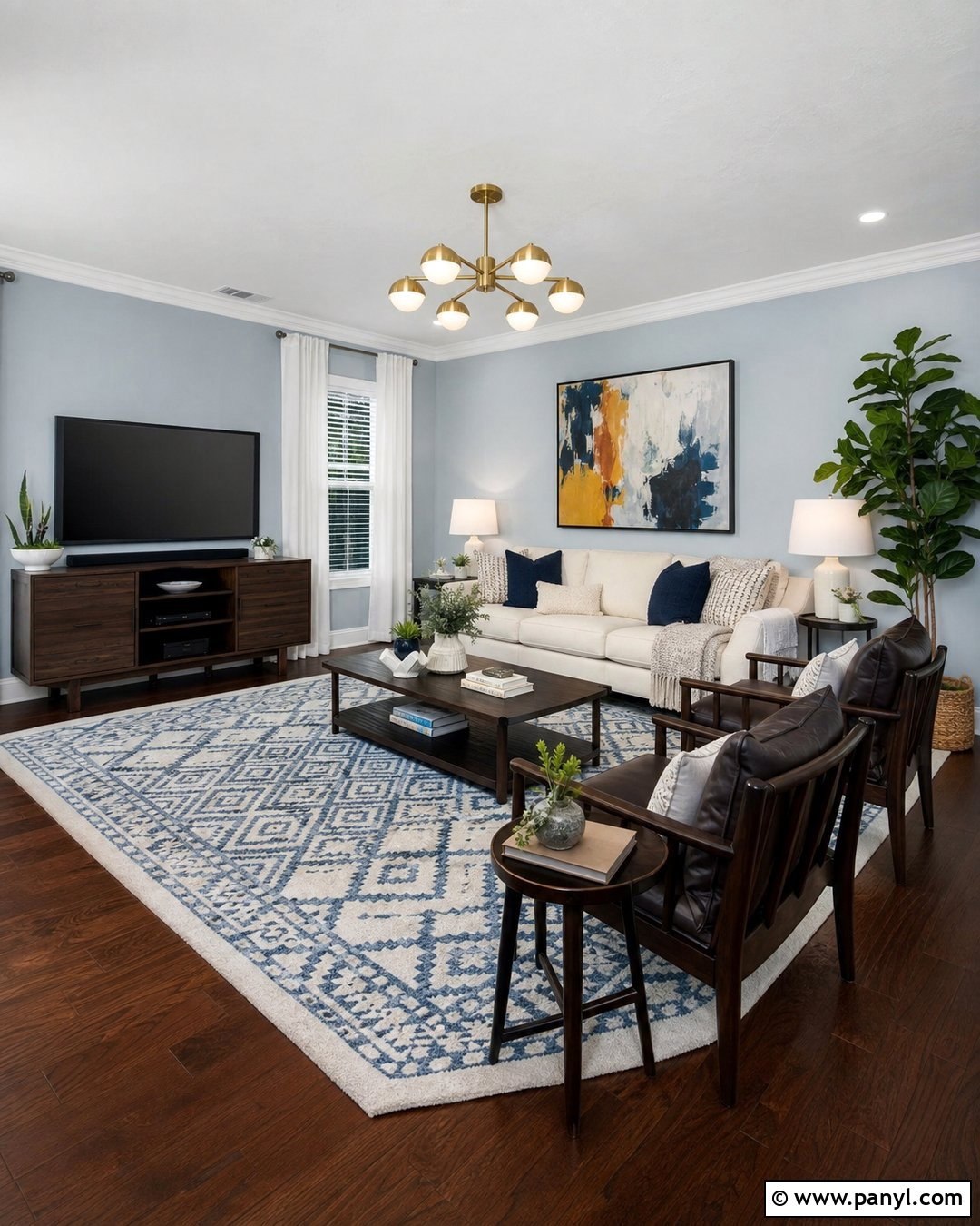Light Blue Living Room With Espresso Wood Furniture - 20 Light Blue Walls With Dark Brown Furniture Ideas