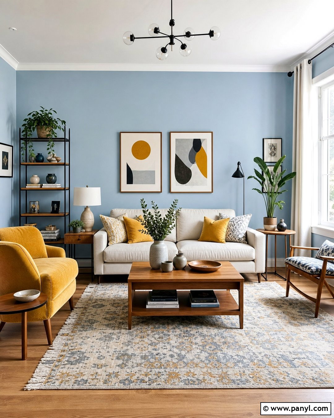 Light Blue Living Room With Mustard Accents - 35 Light Blue Wall Color Ideas