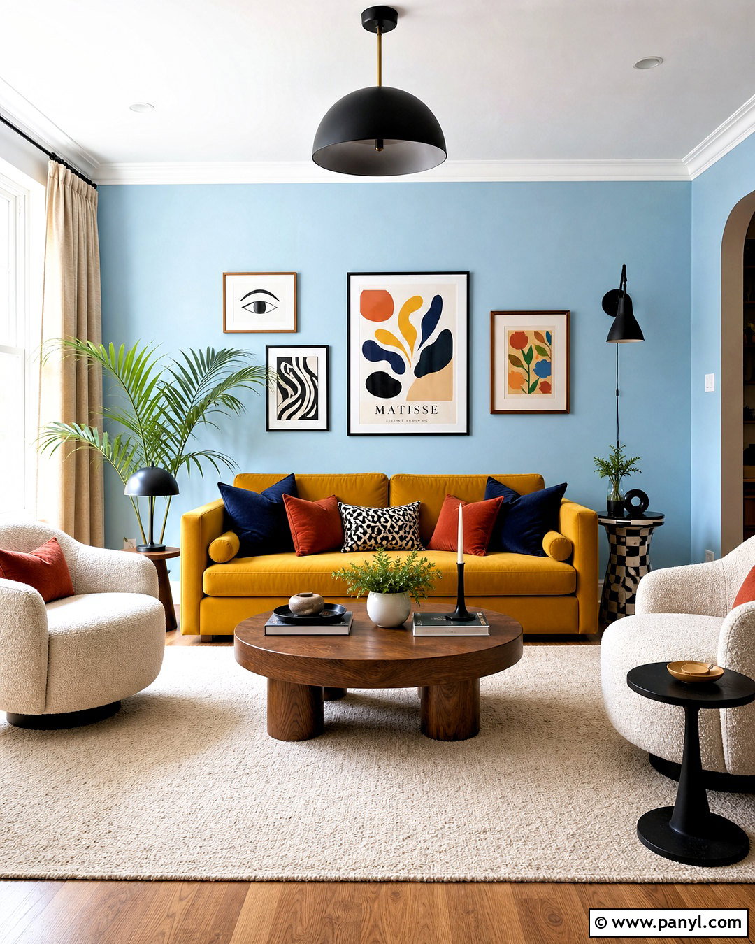Light Blue Living Room With Mustard Sofa - 20 light blue accent wall living room ideas