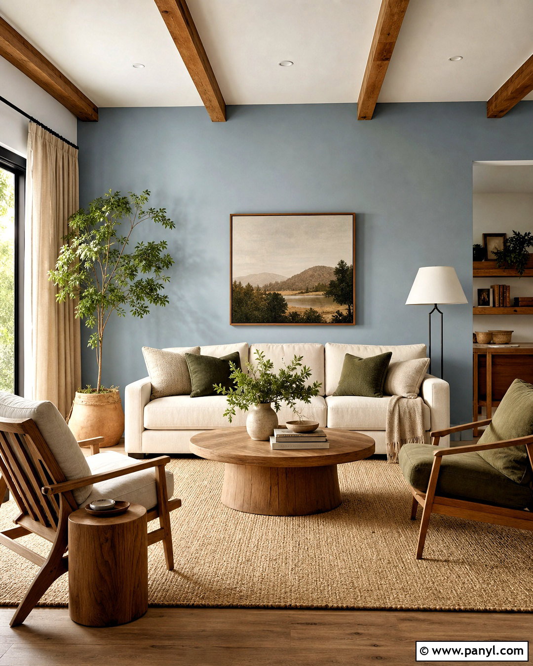 Light Blue Living Room With Natural Wood - 20 light blue accent wall living room ideas