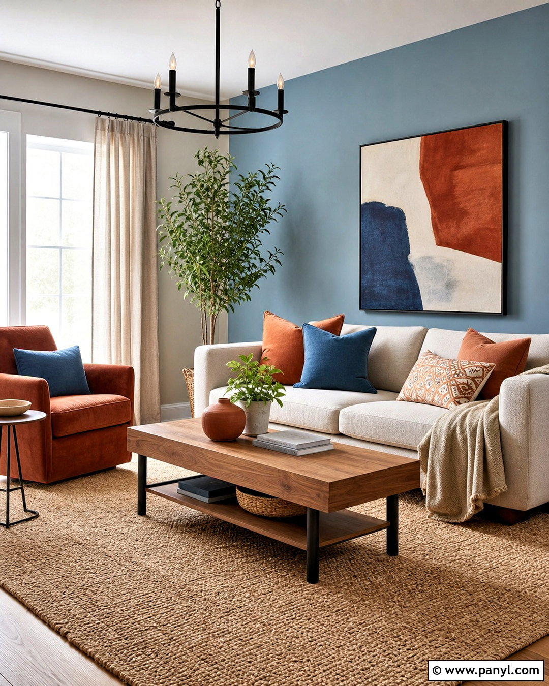 Light Blue Living Room With Terracotta Accents - 20 light blue accent wall living room ideas