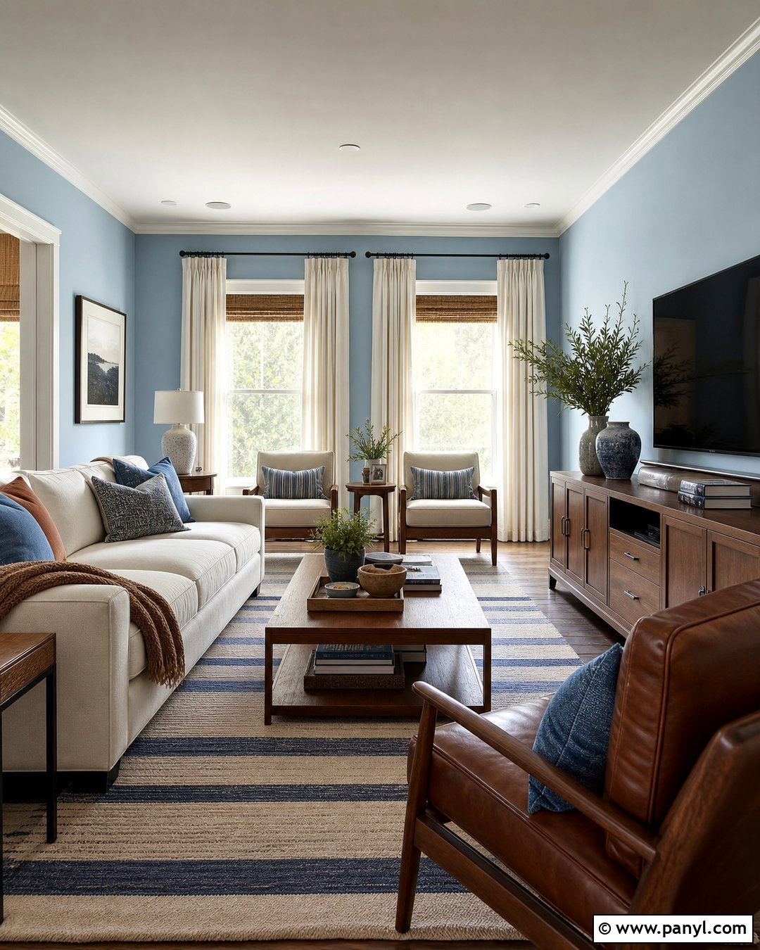 Light Blue Living Room With Walnut Furniture - 20 Light Blue Walls With Dark Brown Furniture Ideas