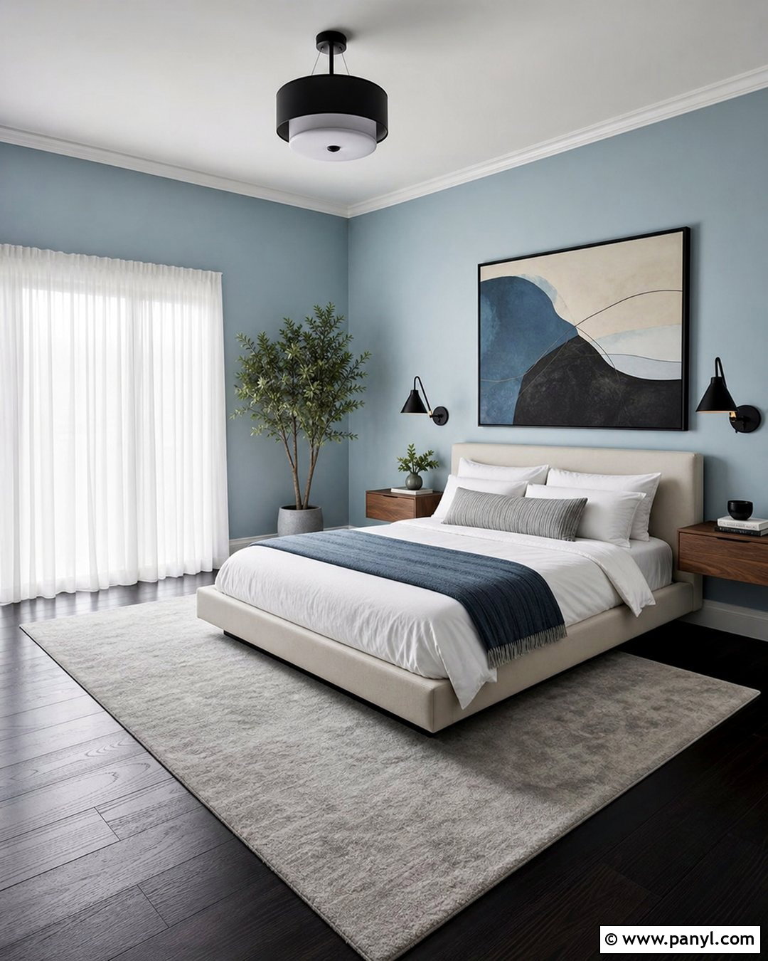 Light Blue Modern Bedroom With Black Floors - 20 Light Blue Walls With Dark Floors