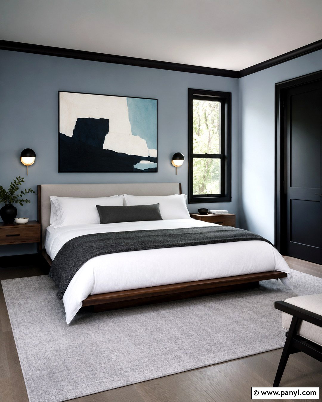 Light Blue Modern Bedroom With Black Trim - 20 Light Blue Walls With Black Trim Ideas