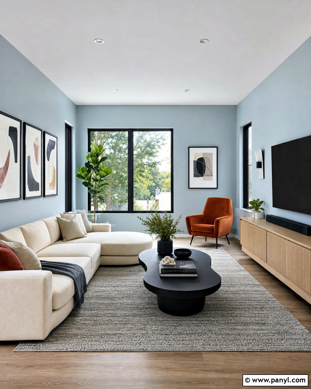 Light Blue Modern Living Room With Black Accents - 20 light blue interior ideas