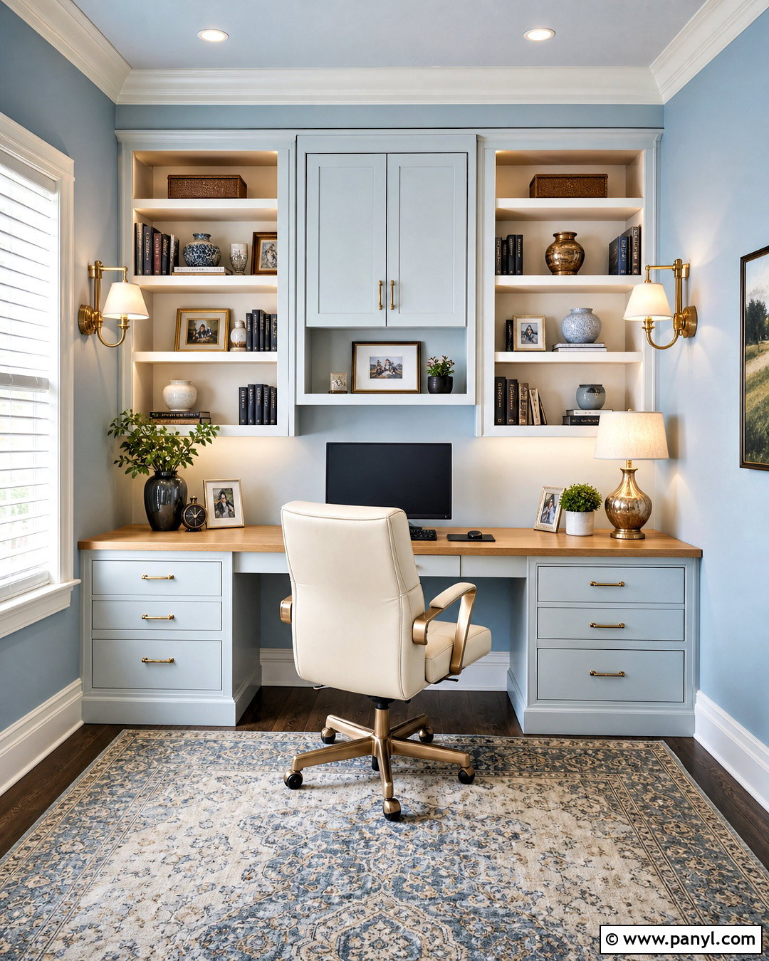 Light Blue Office Walls With Built-In Shelves - 20 light blue office walls