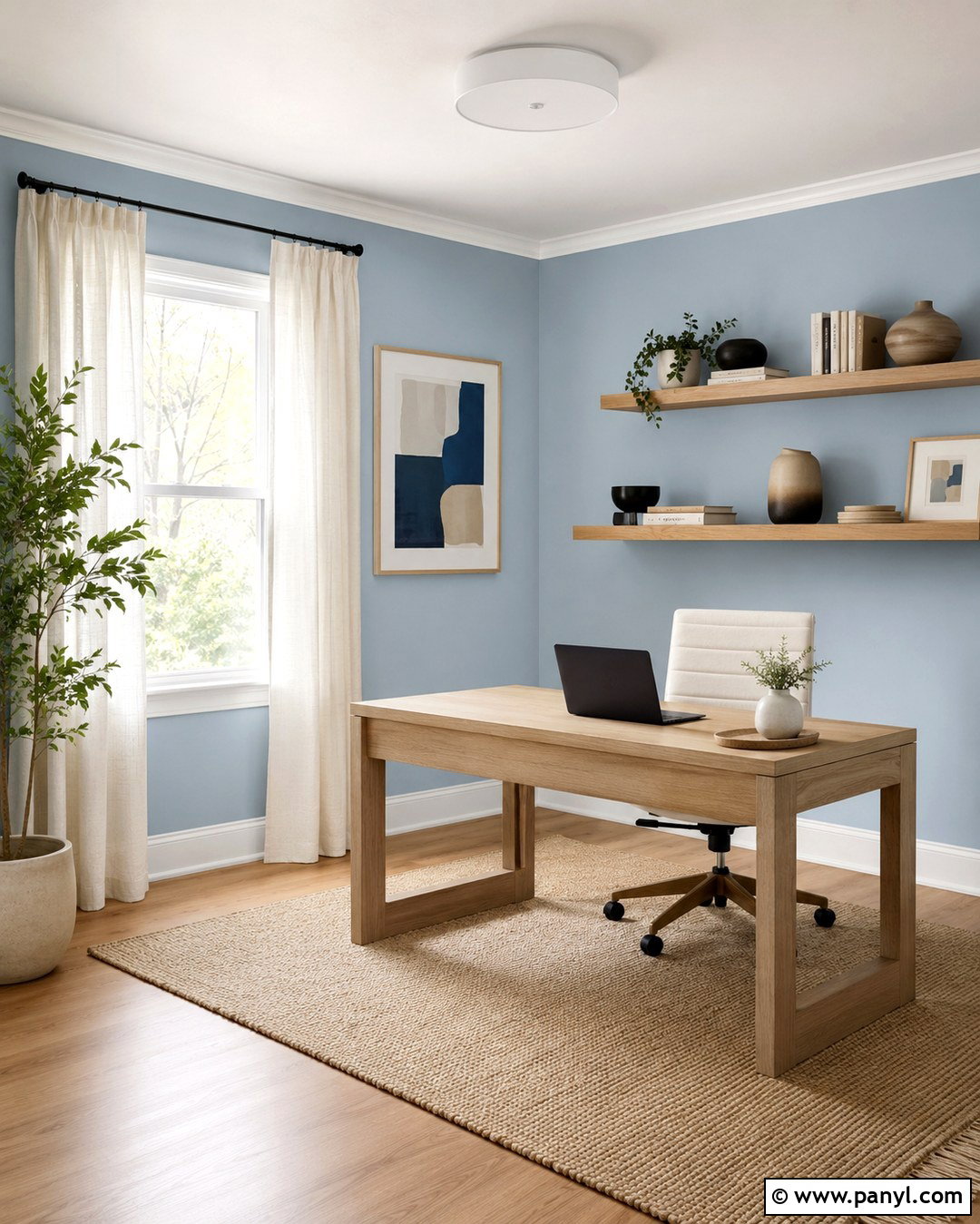 Light Blue Office Walls With White Oak Furniture - 20 Blue Paint For Office Walls