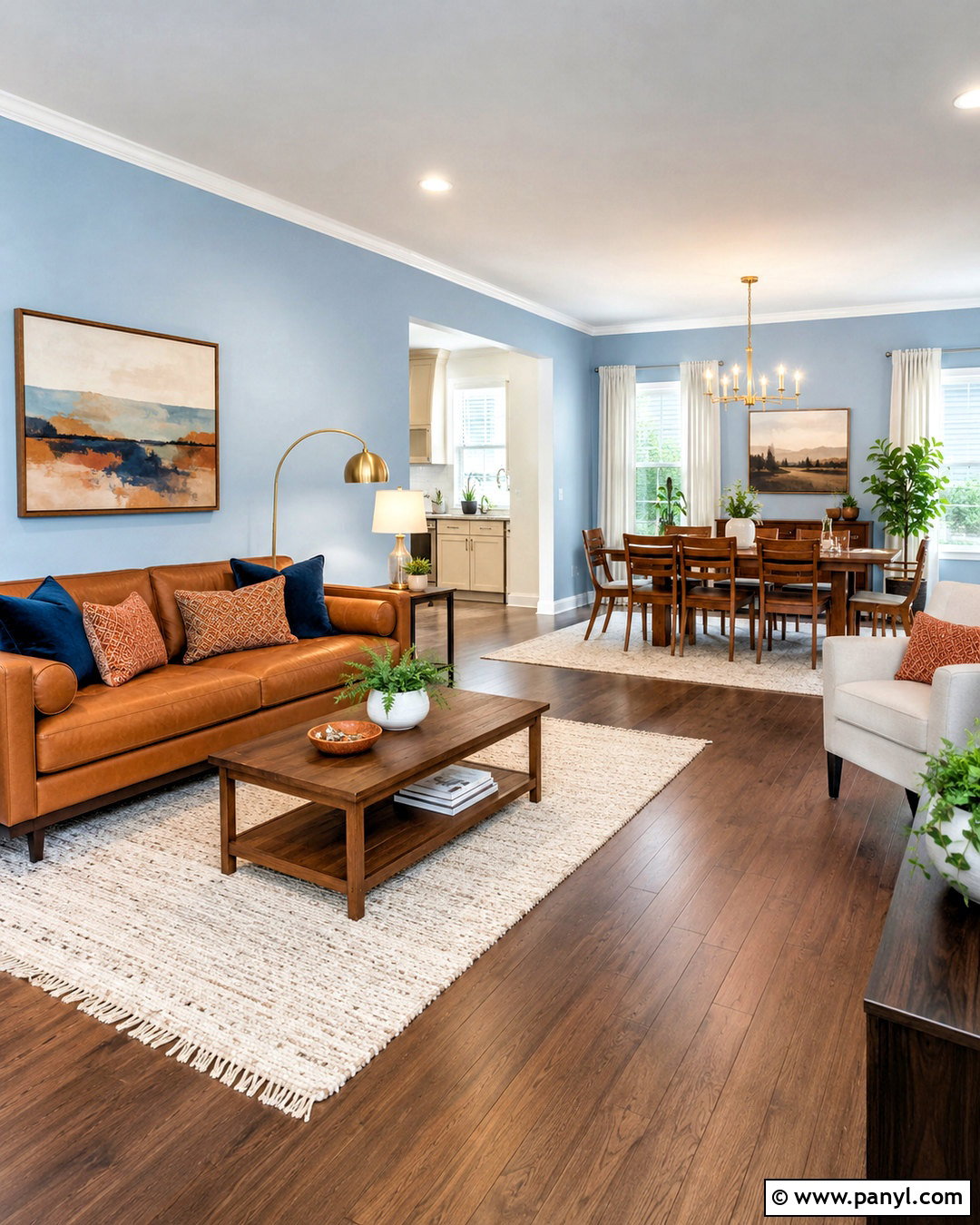 Light Blue Open Living Room With Brown Furniture - 20 light blue walls brown furniture ideas