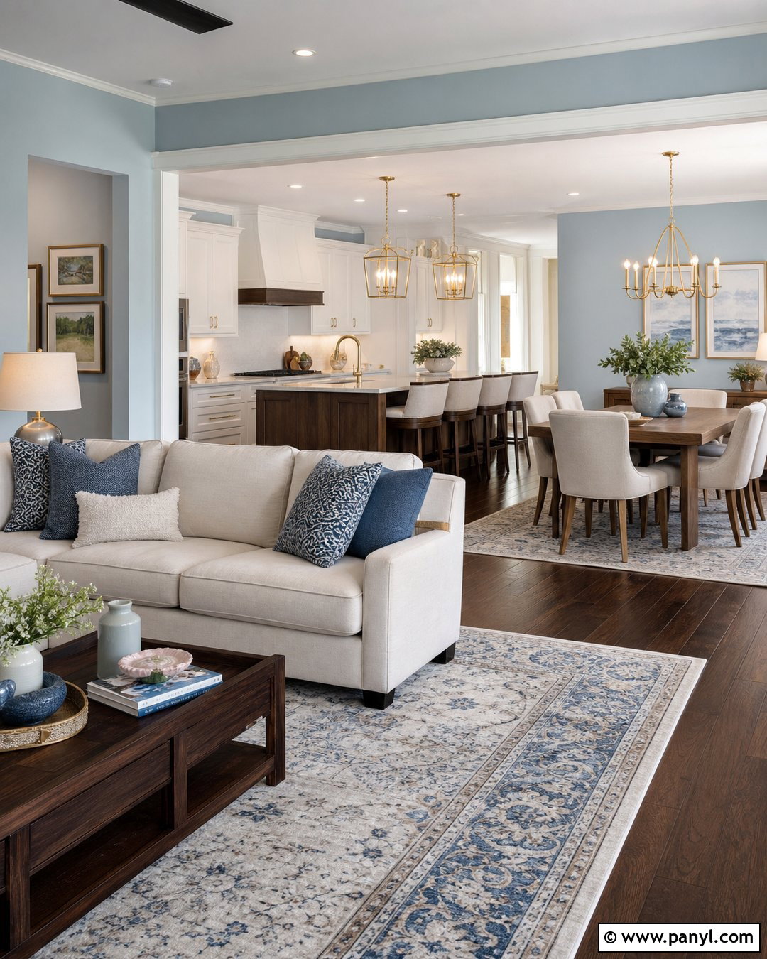 Light Blue Open Plan Room With Dark Floors - 20 Light Blue Walls With Dark Floors