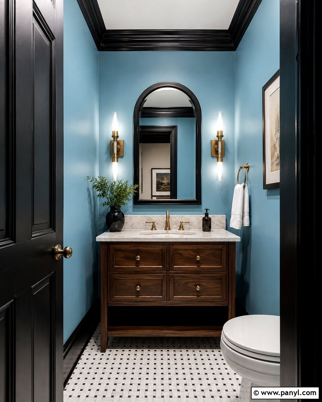 Light Blue Powder Room With Black Trim - 20 Light Blue Walls With Black Trim Ideas