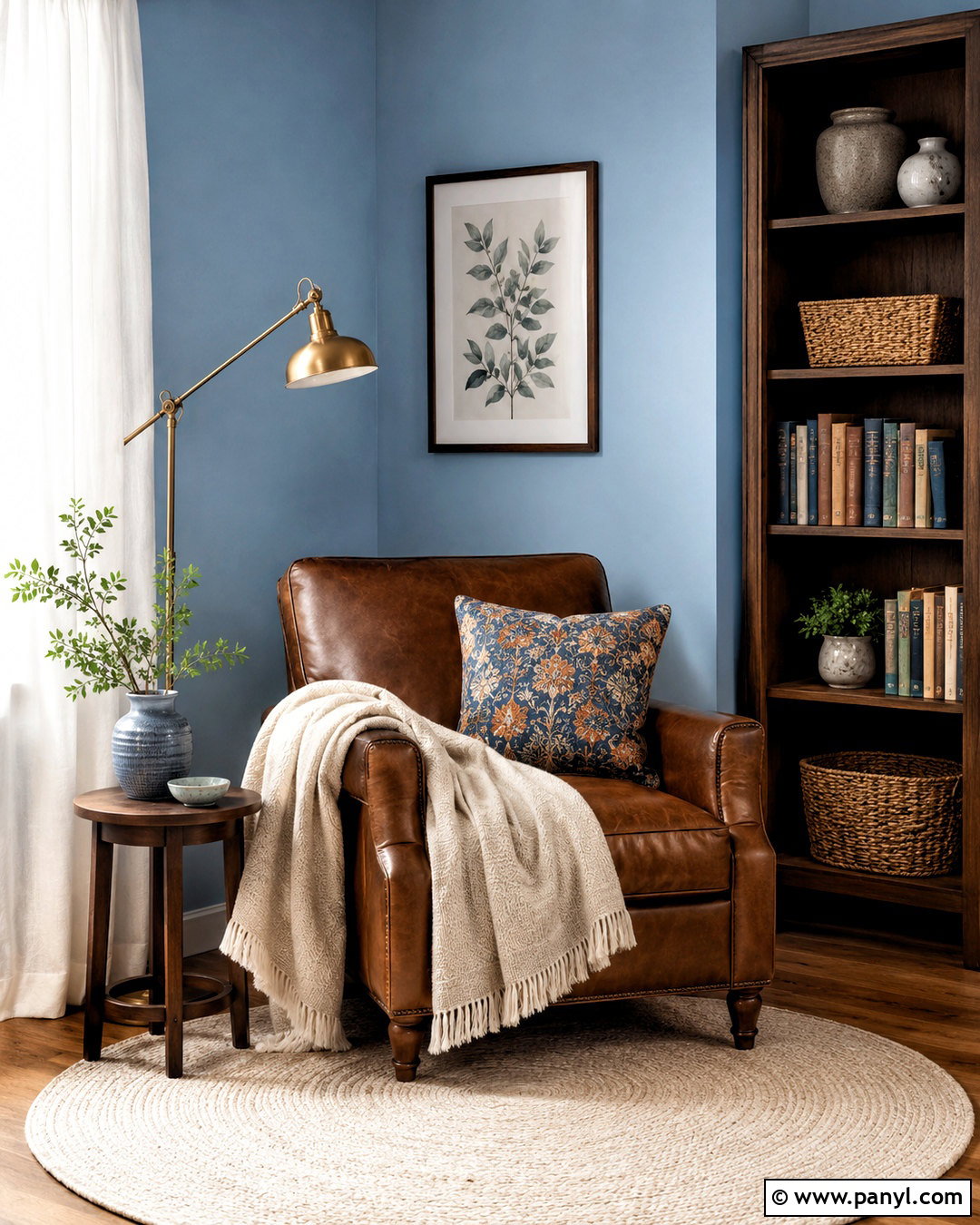 Light Blue Reading Nook With Brown Armchair - 20 light blue walls brown furniture ideas