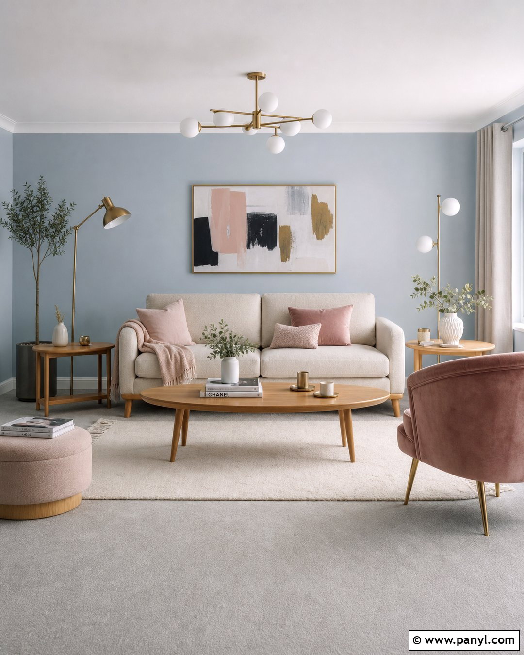 Light Blue Room With Blush Accents - 20 Light Blue Walls Grey Carpet Ideas