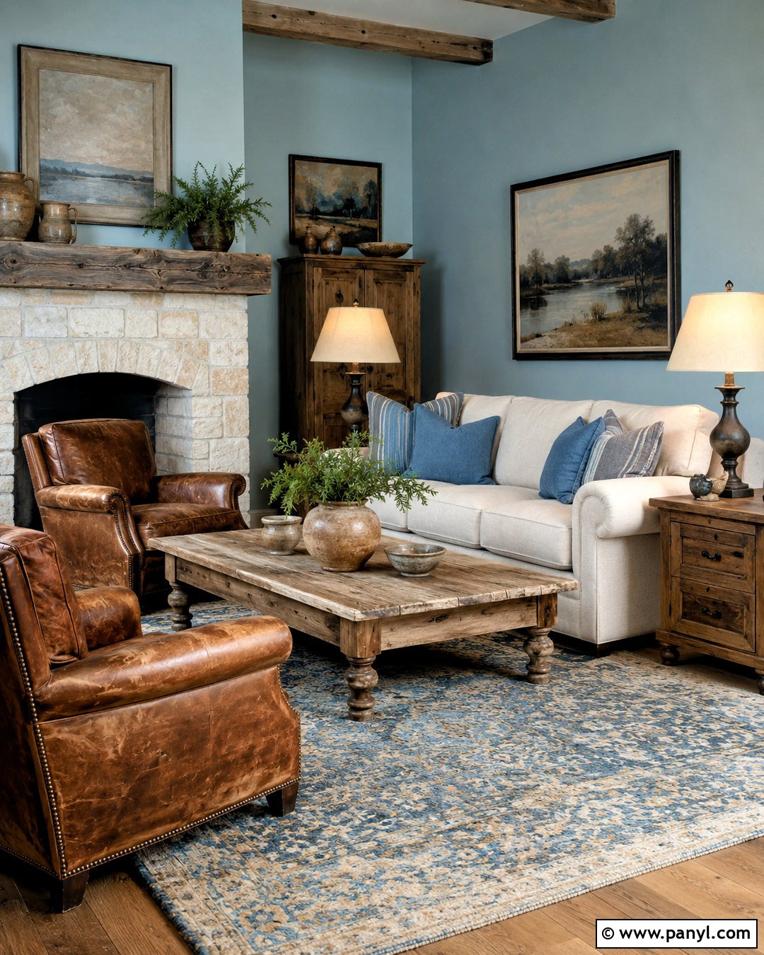 Light Blue Room With Rustic Brown Leather Chairs - 20 light blue walls brown furniture ideas