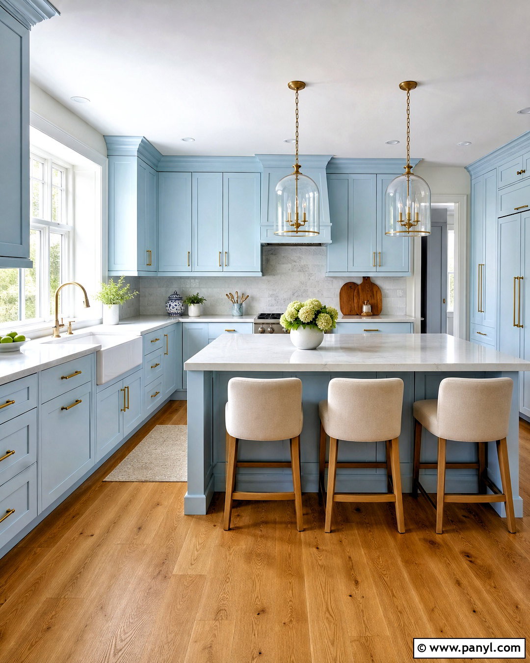 Light Blue Shaker Kitchen With Brass Hardware - 20 light blue kitchen ideas