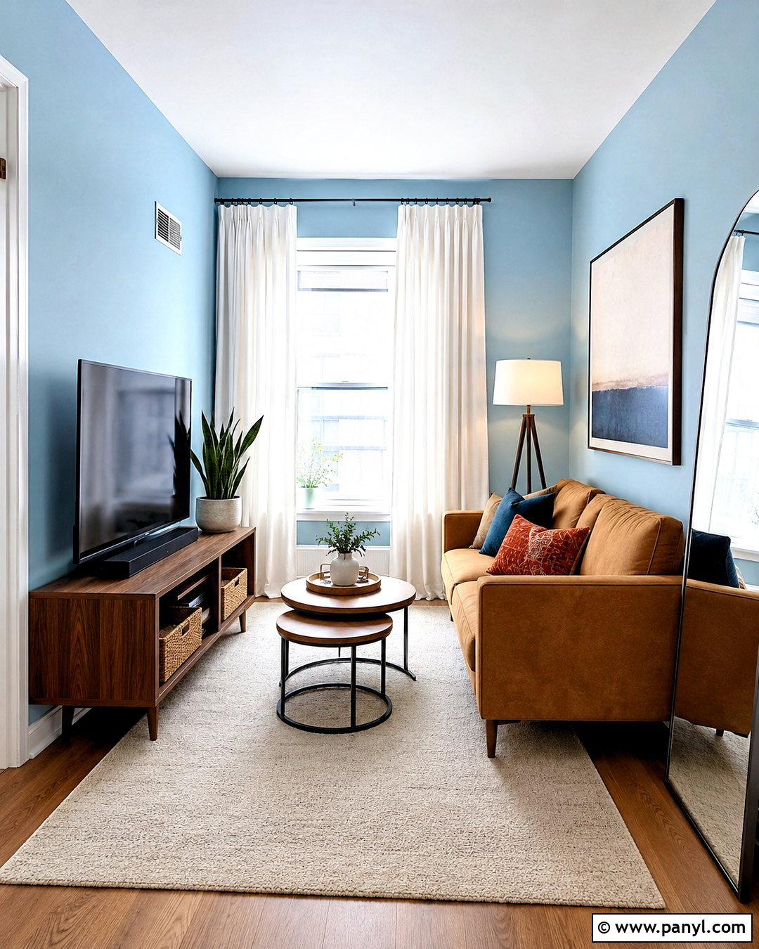 Light Blue Small Apartment With Brown Furniture - 20 light blue walls brown furniture ideas
