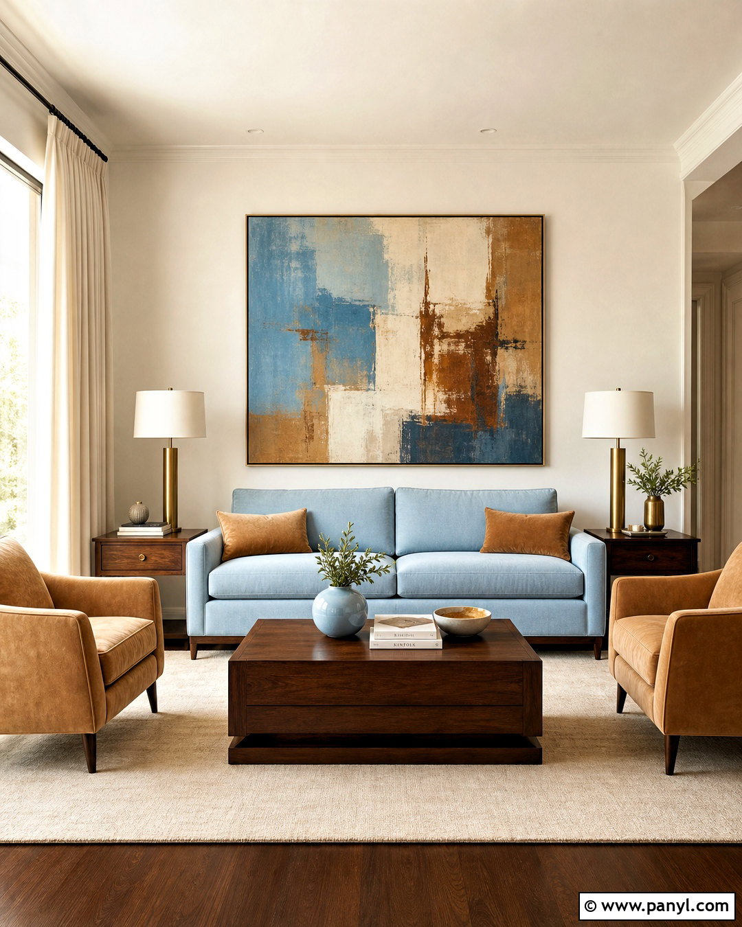 Light Blue Sofa With Walnut Furniture - 20 light blue and brown living room ideas
