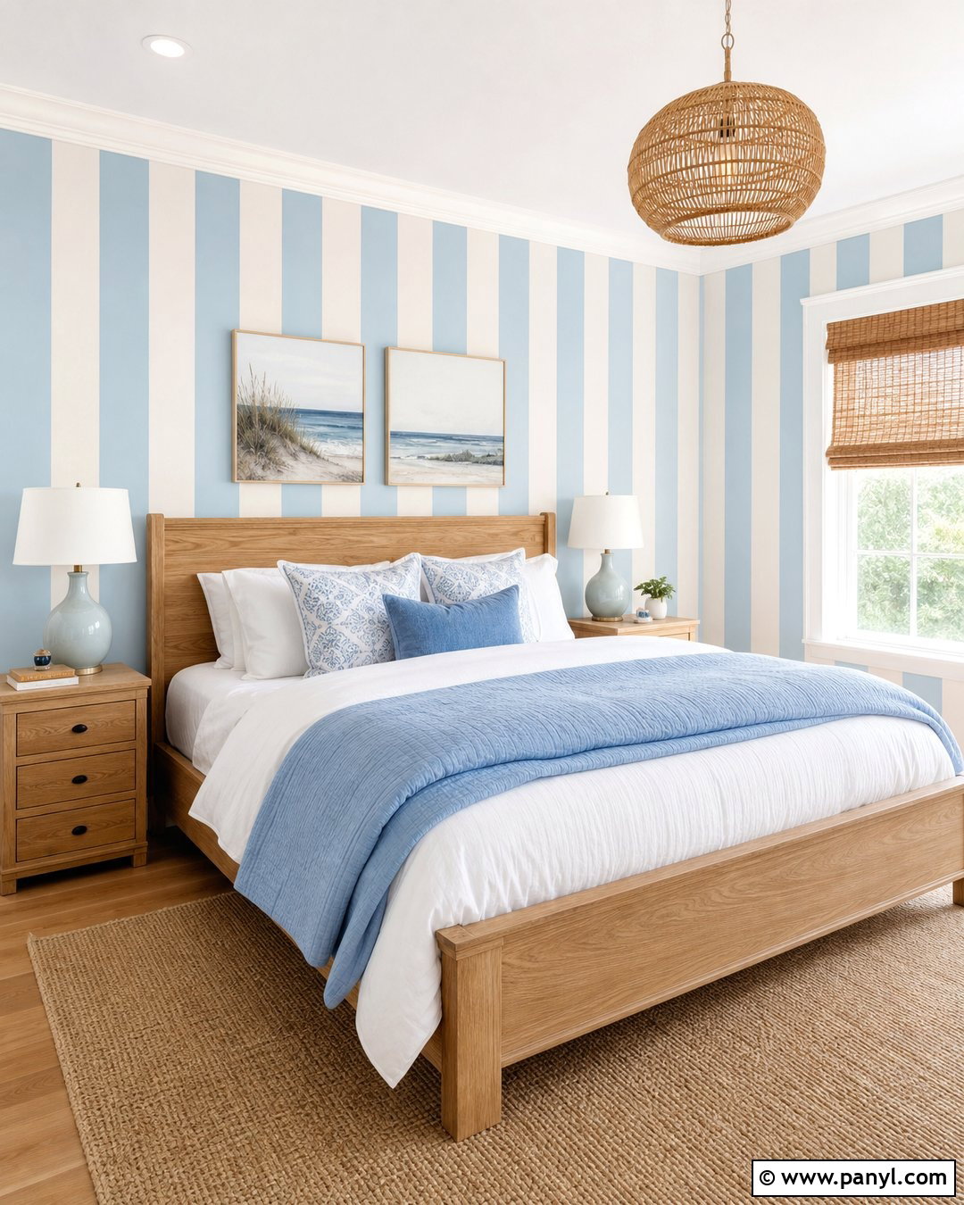 Light Blue Striped Bedroom Walls - 35 Blue Striped Walls