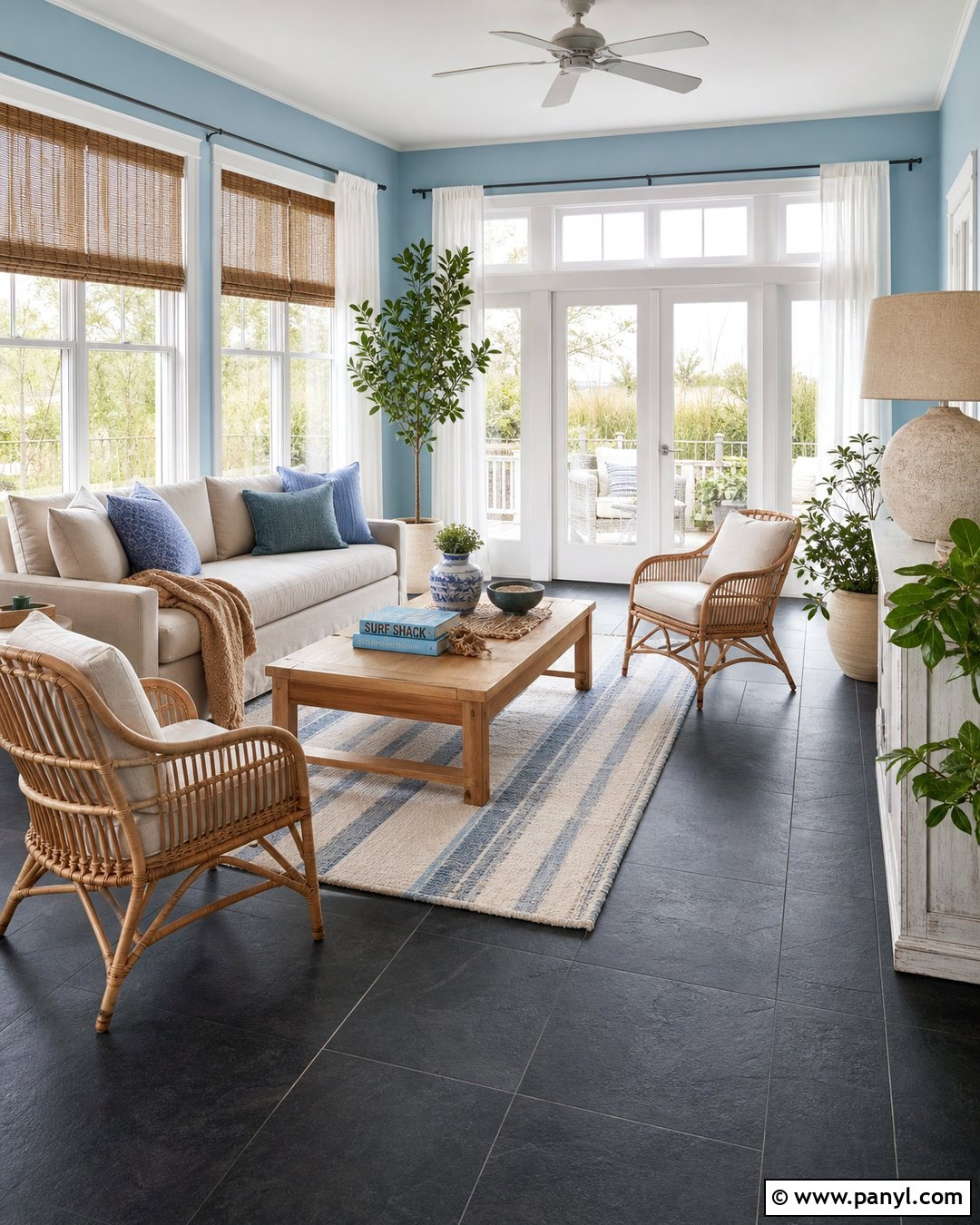Light Blue Sunroom With Dark Tile Floors - 20 Light Blue Walls With Dark Floors