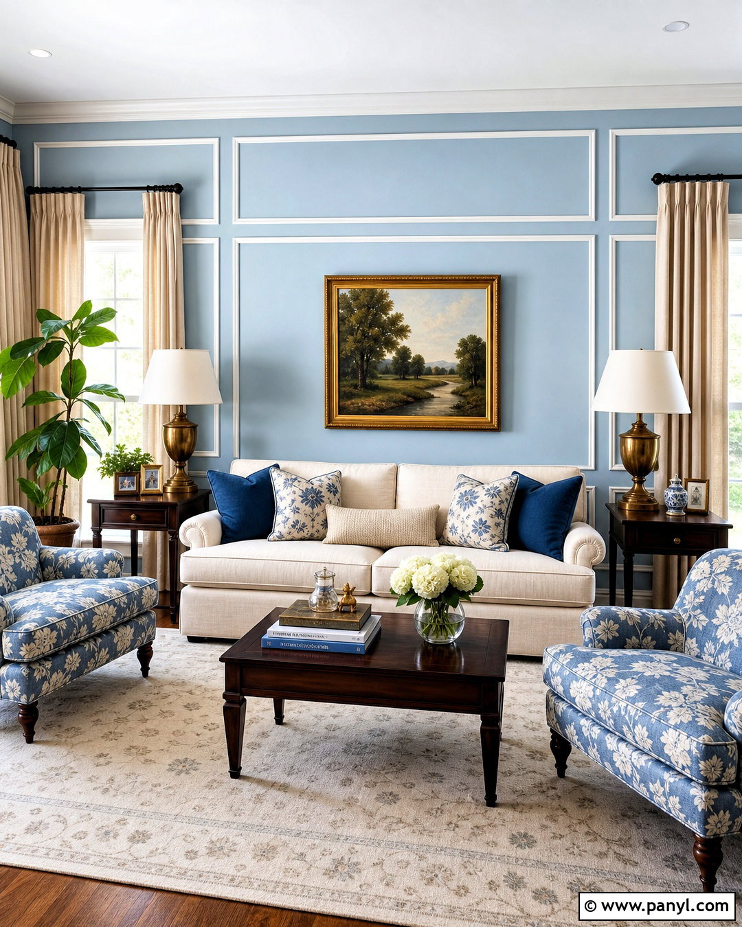 Light Blue Traditional Living Room - 20 light blue accent wall living room ideas
