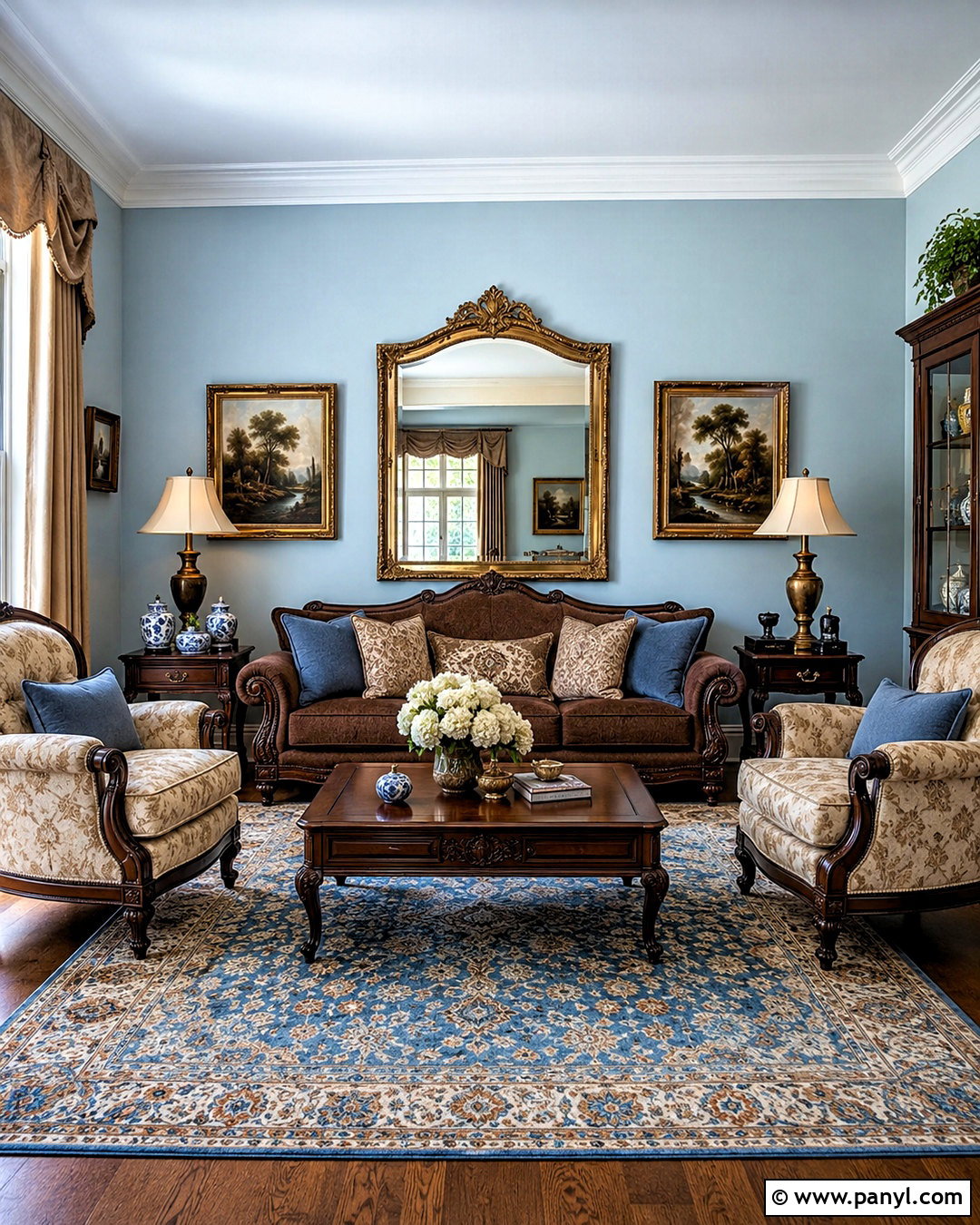 Light Blue Traditional Room With Dark Brown Furniture - 20 light blue walls brown furniture ideas
