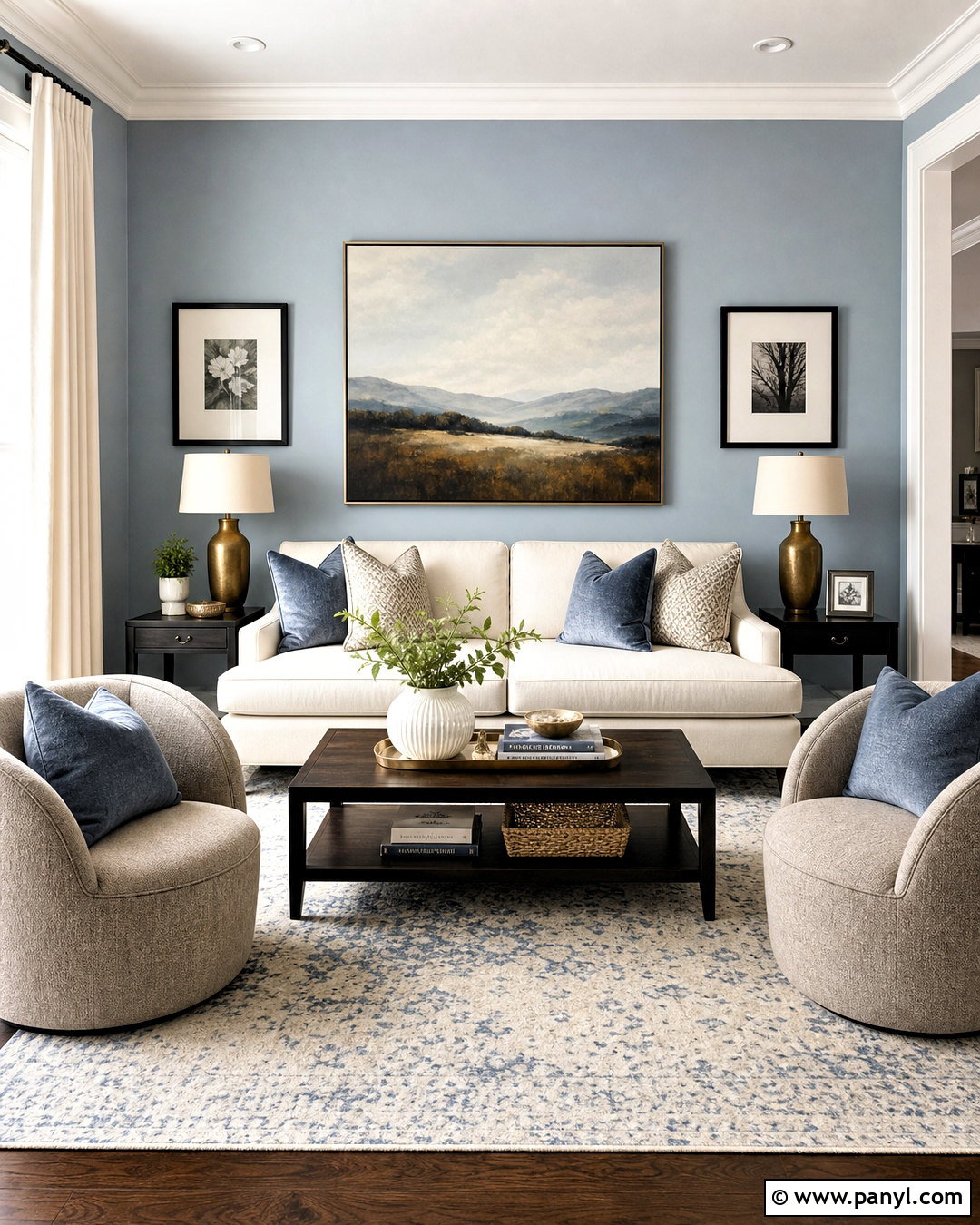 Light Blue Transitional Living Room - 20 light blue accent wall living room ideas