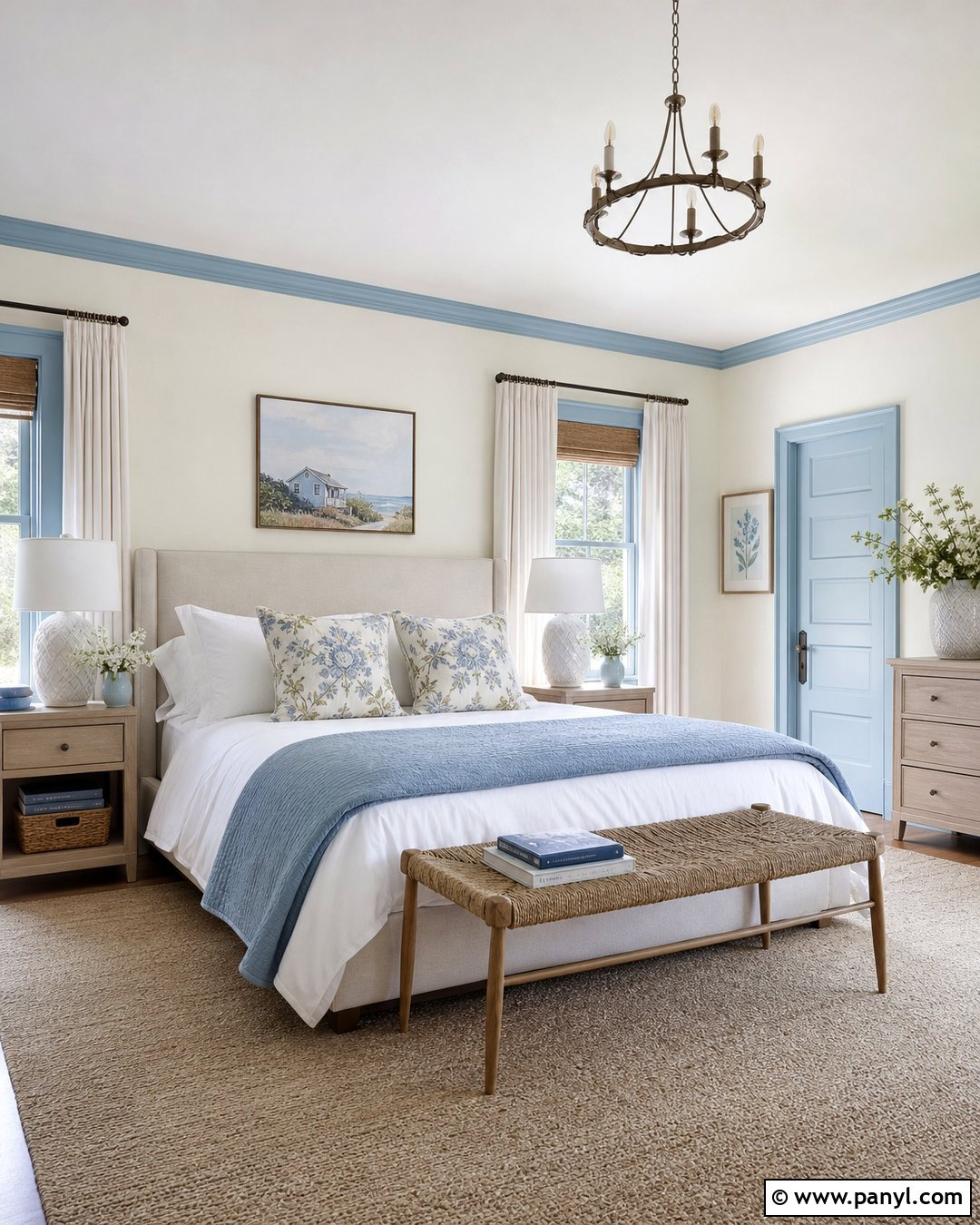 Light Blue Trim Bedroom - 35 Blue Trim White Walls