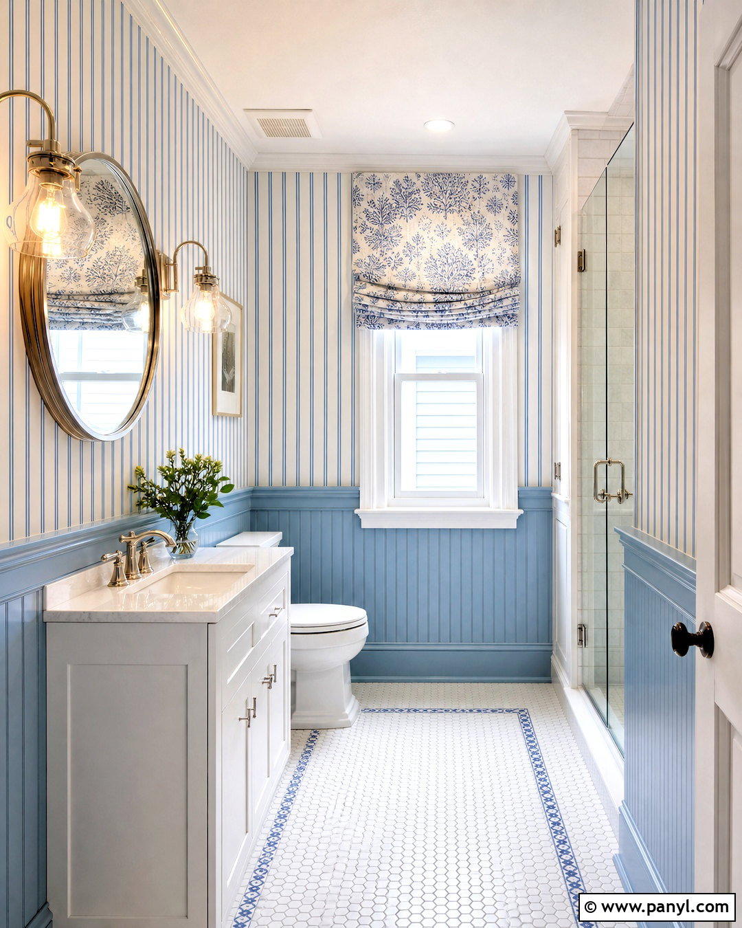 Light Blue Wainscoting With Striped Wallpaper - 20 wainscoting with wallpaper ideas
