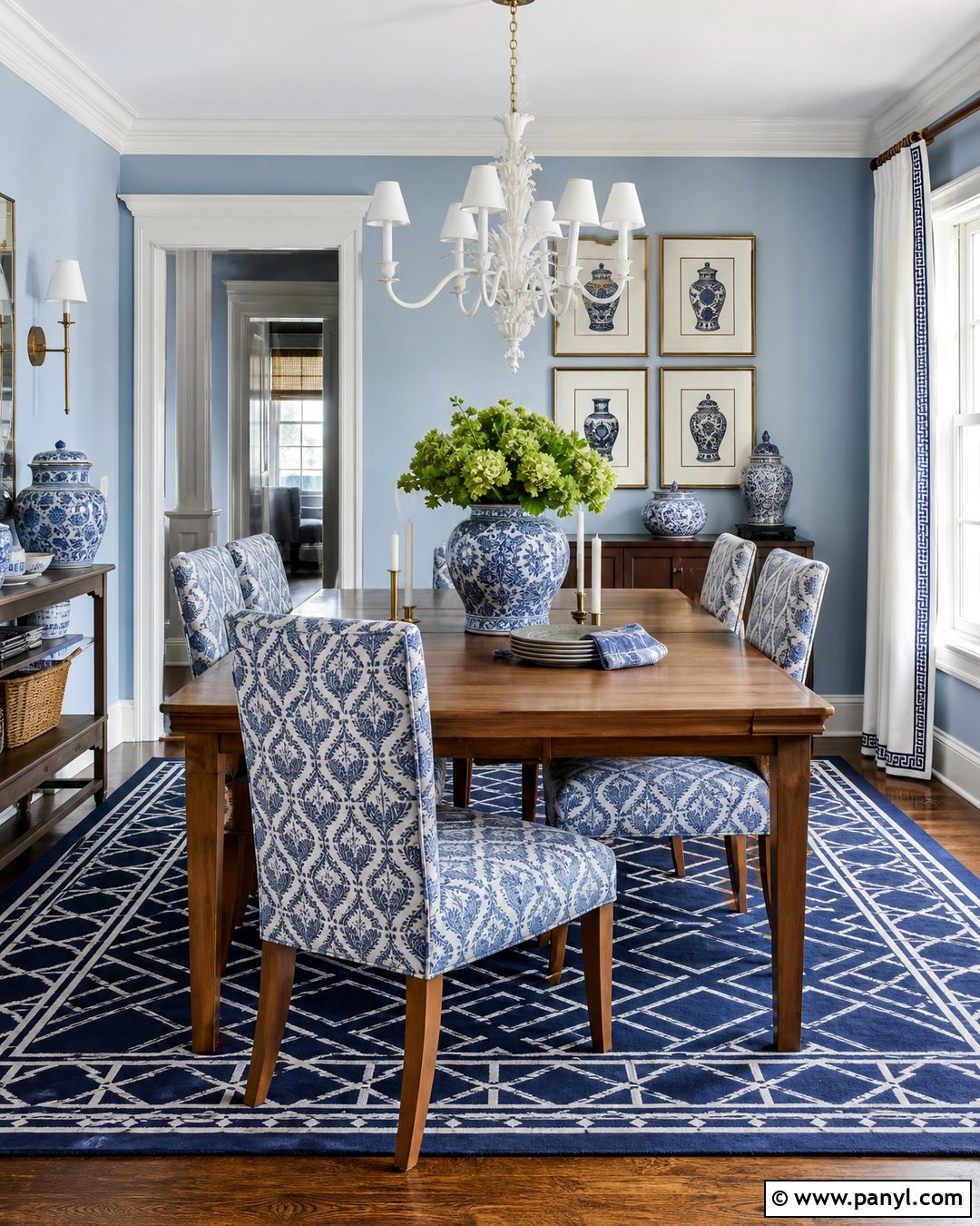Light Blue Walls With Blue And White Pattern - 20 Light Blue Wall Dining Area Ideas