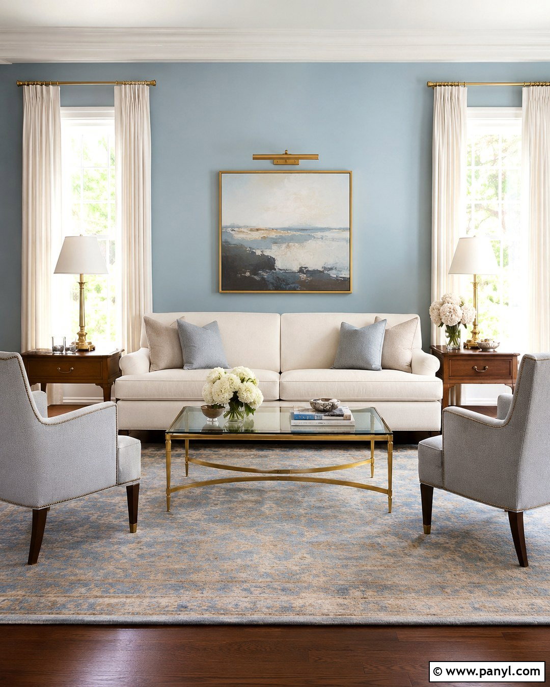 Light Blue Walls With Brass Decor - 20 Light Blue Wall Paint Living Room Ideas
