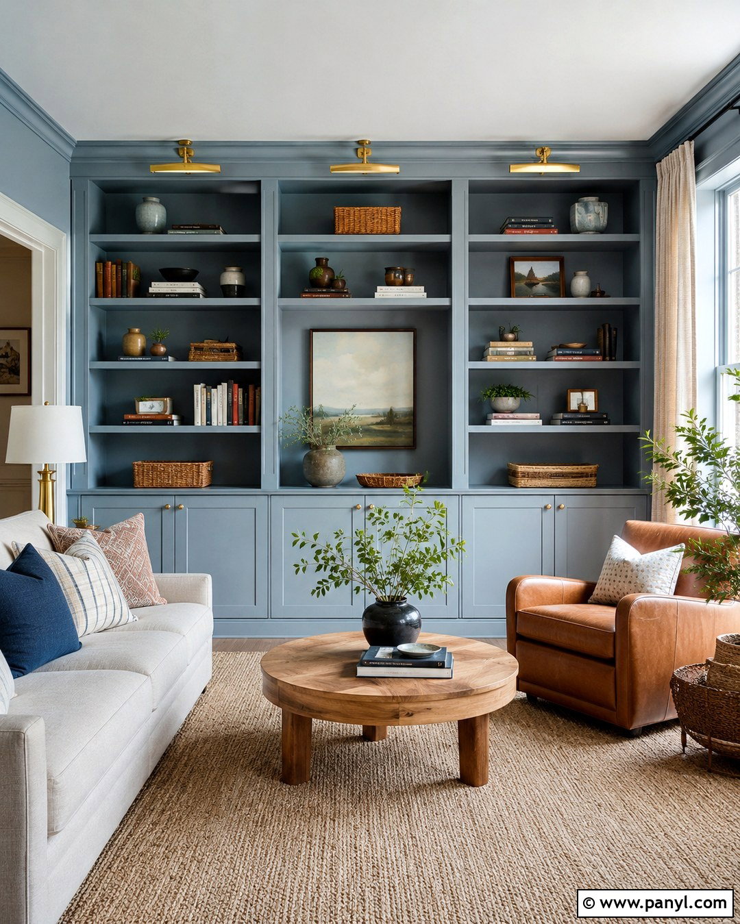 Light Blue Walls With Built-In Shelves - 20 Light Blue Wall Paint Living Room Ideas