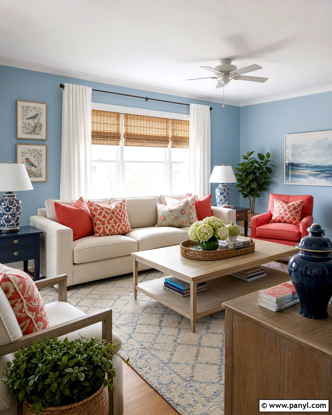 Light Blue Walls With Coral Accents - 50 light blue walls