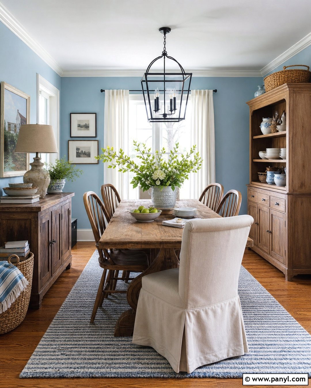 Light Blue Walls With Farmhouse Furniture - 20 Light Blue Wall Dining Area Ideas