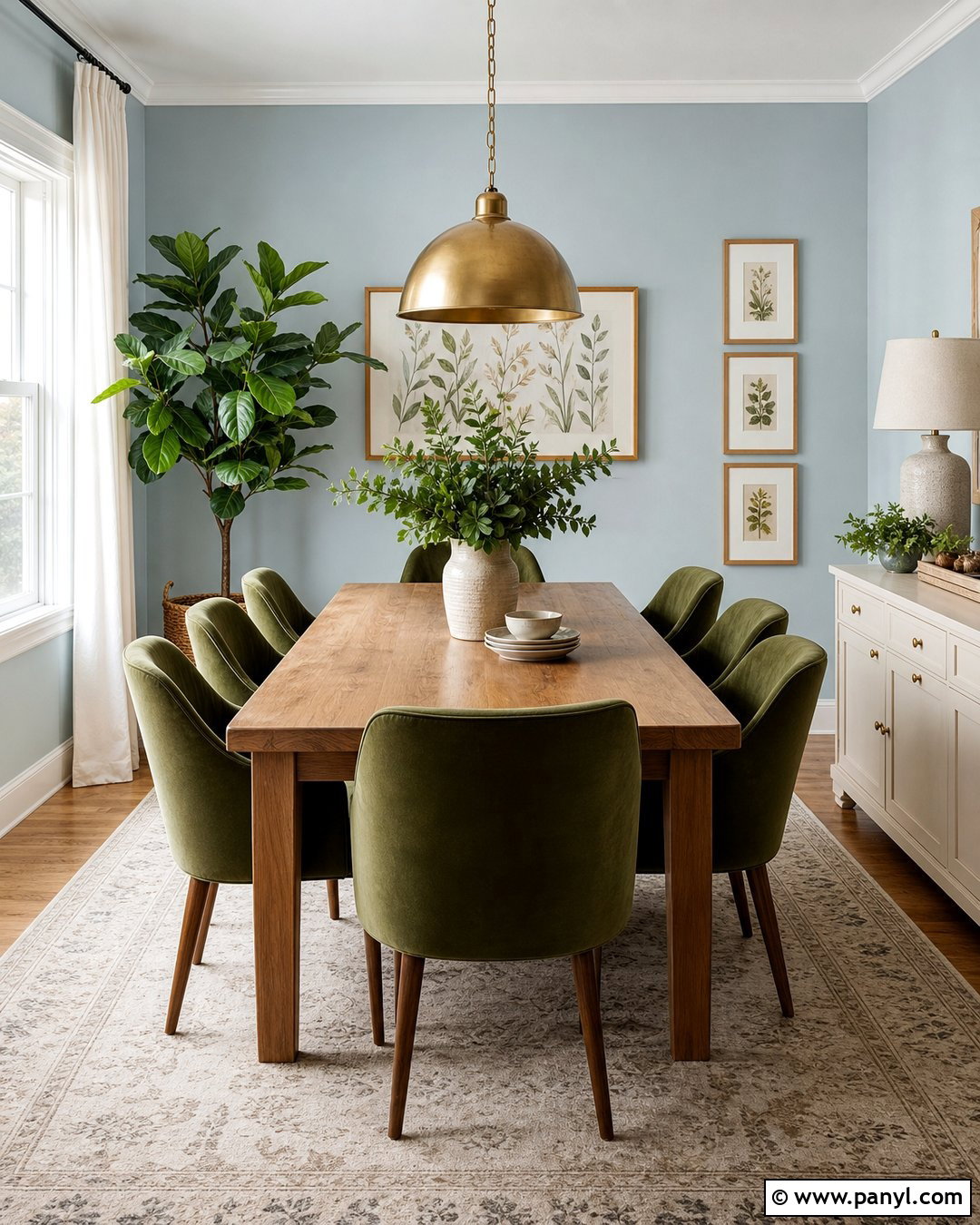 Light Blue Walls With Green Accents - 20 Light Blue Wall Dining Area Ideas