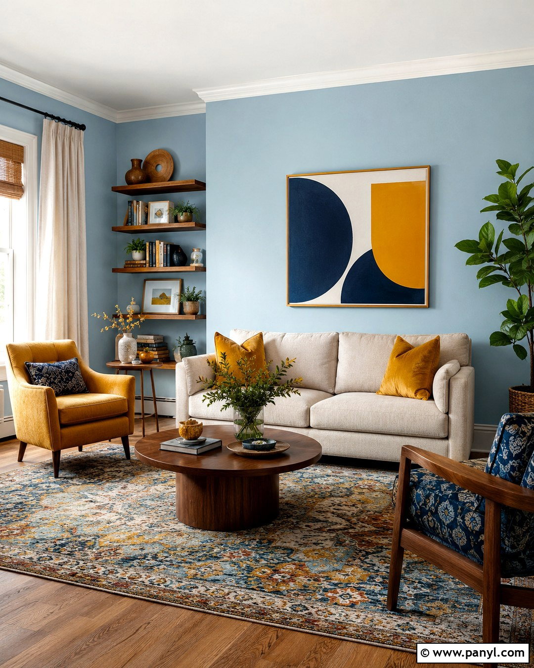Light Blue Walls With Mustard Yellow - 20 Light Blue Wall Paint Living Room Ideas