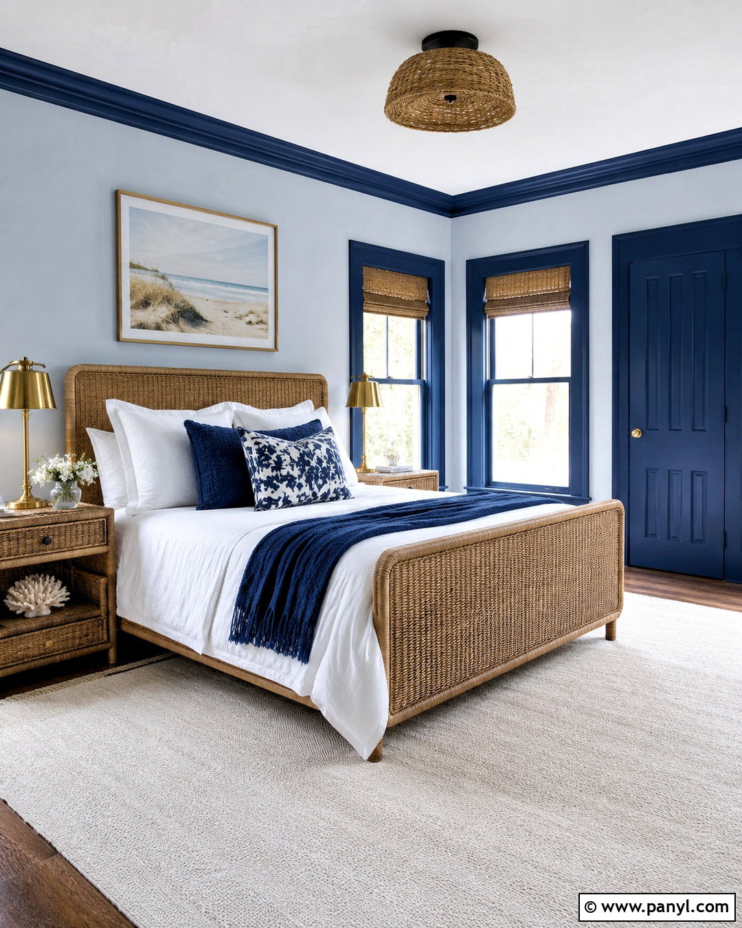 Light Blue Walls With Navy Trim Coastal Bedroom - 40 Light Walls With Dark Trim Ideas