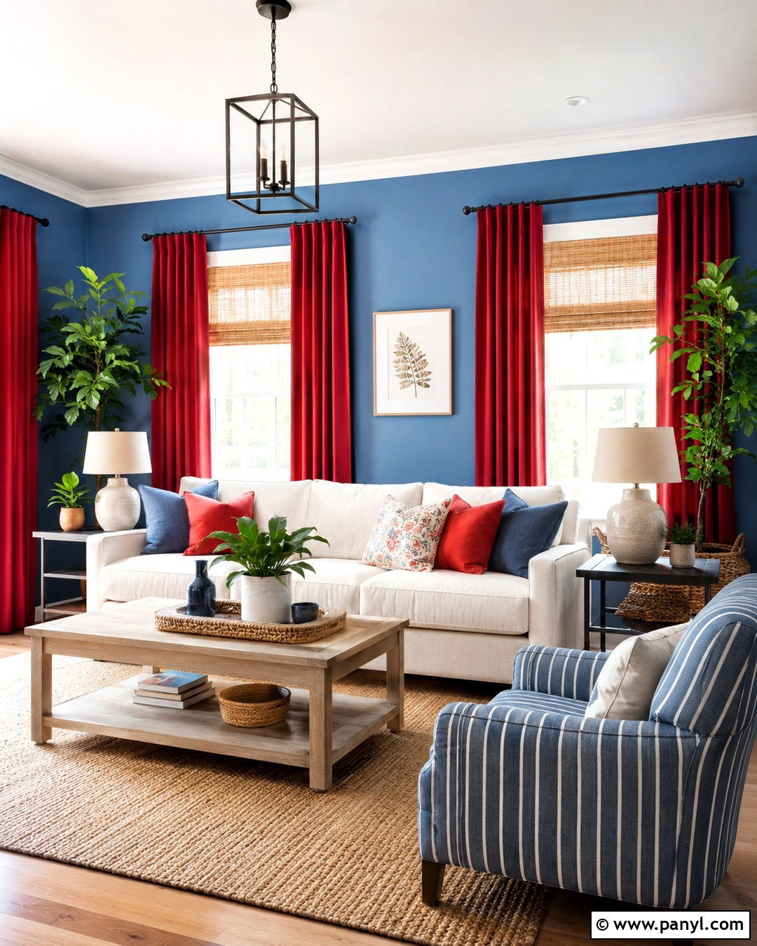 Light Blue Walls With Red Linen Curtains - 20 Blue Walls Red Curtains