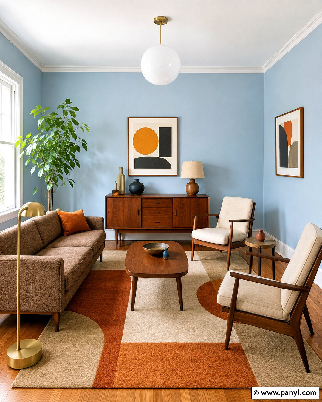Light Blue Walls With Walnut Midcentury Furniture - 20 light blue walls brown furniture ideas