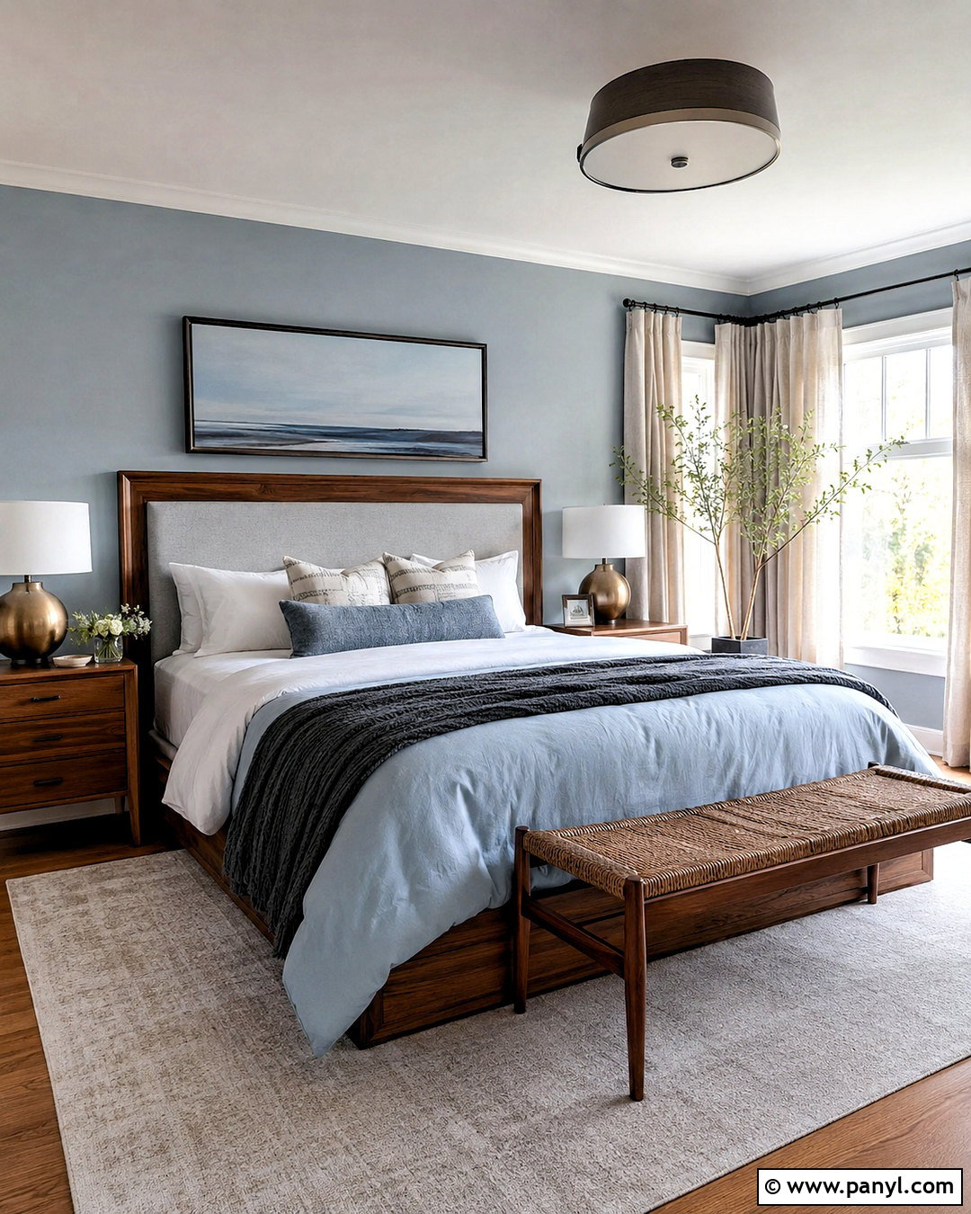 Light Blue and Gray Bedroom With Warm Wood - 20 light blue and gray bedroom ideas