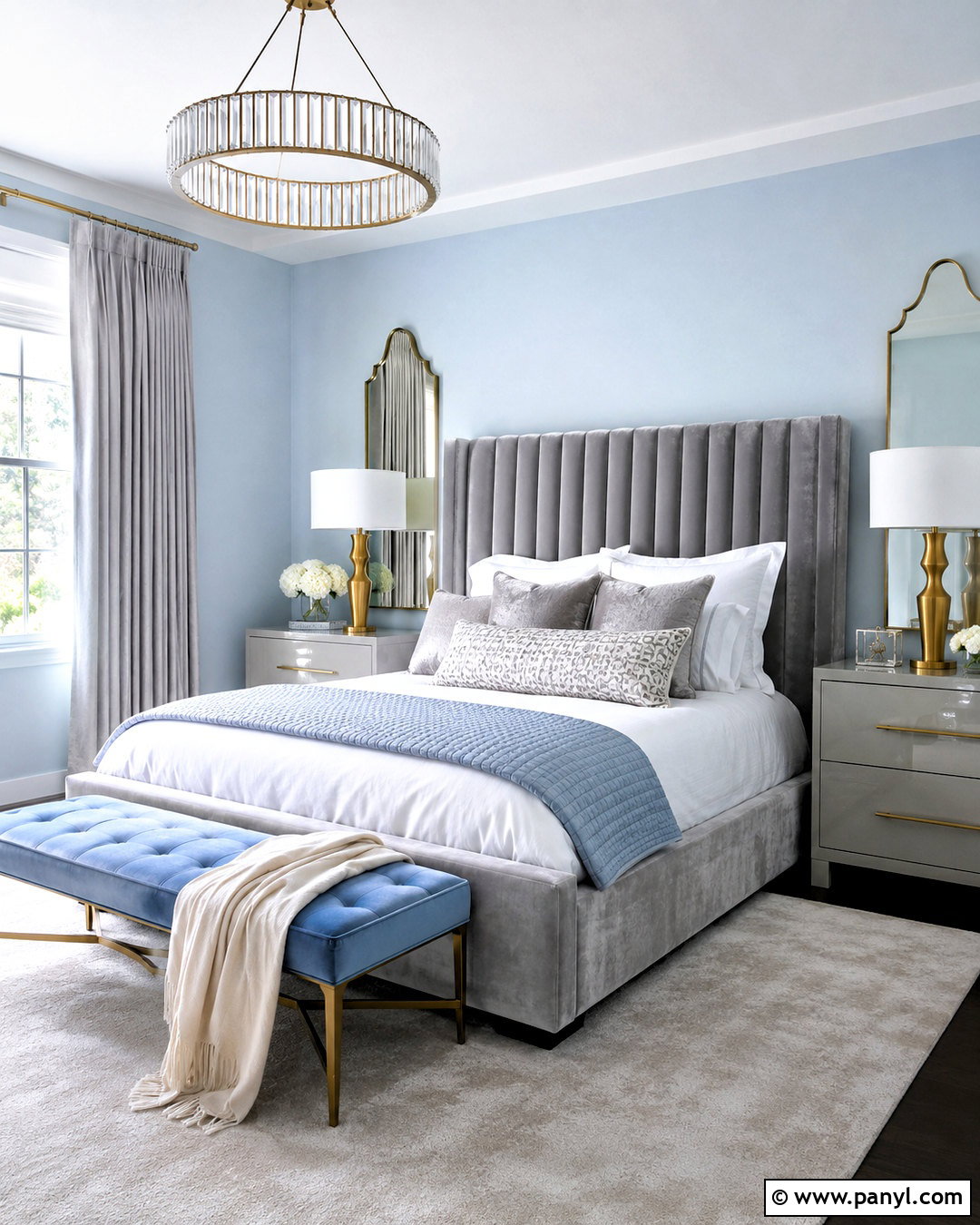 Light Blue and Gray Glam Bedroom - 20 light blue and gray bedroom ideas